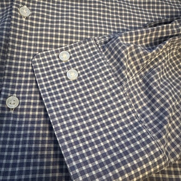 Hugo Boss Shirt Mens 17 Blue Check Cotton Button Up Long Sleeve Sharp Fit - Picture 6 of 7